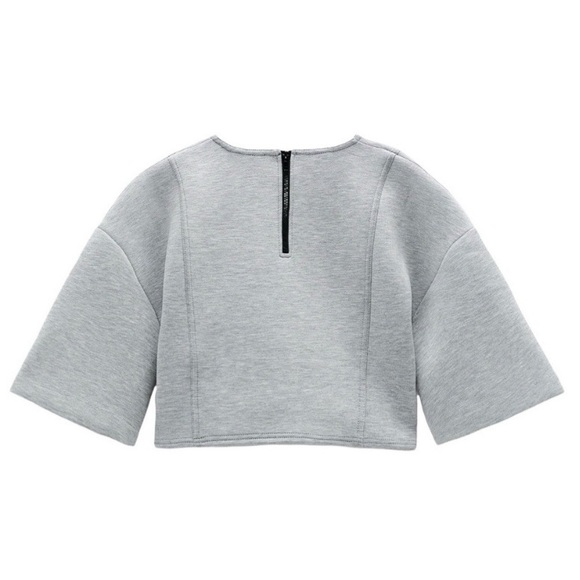 π ZARA GREY SHORT SLEEVE PLUSH LOOSE FIT CROPPED WORKOUT TOP! - Picture 14 of 16